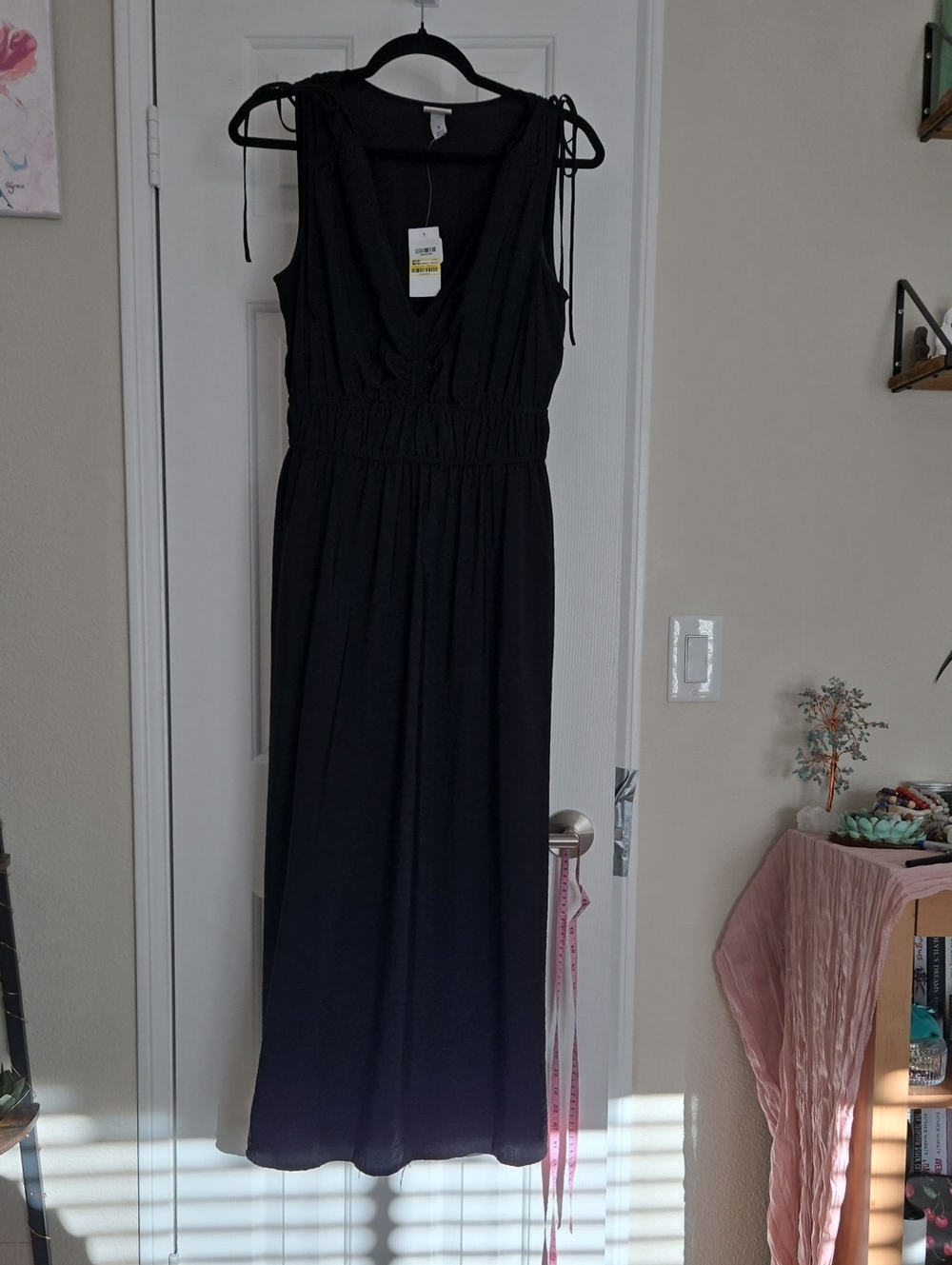 a new day Black Sleeveless V-Neck Maxi Dress with Tie Shoulders
